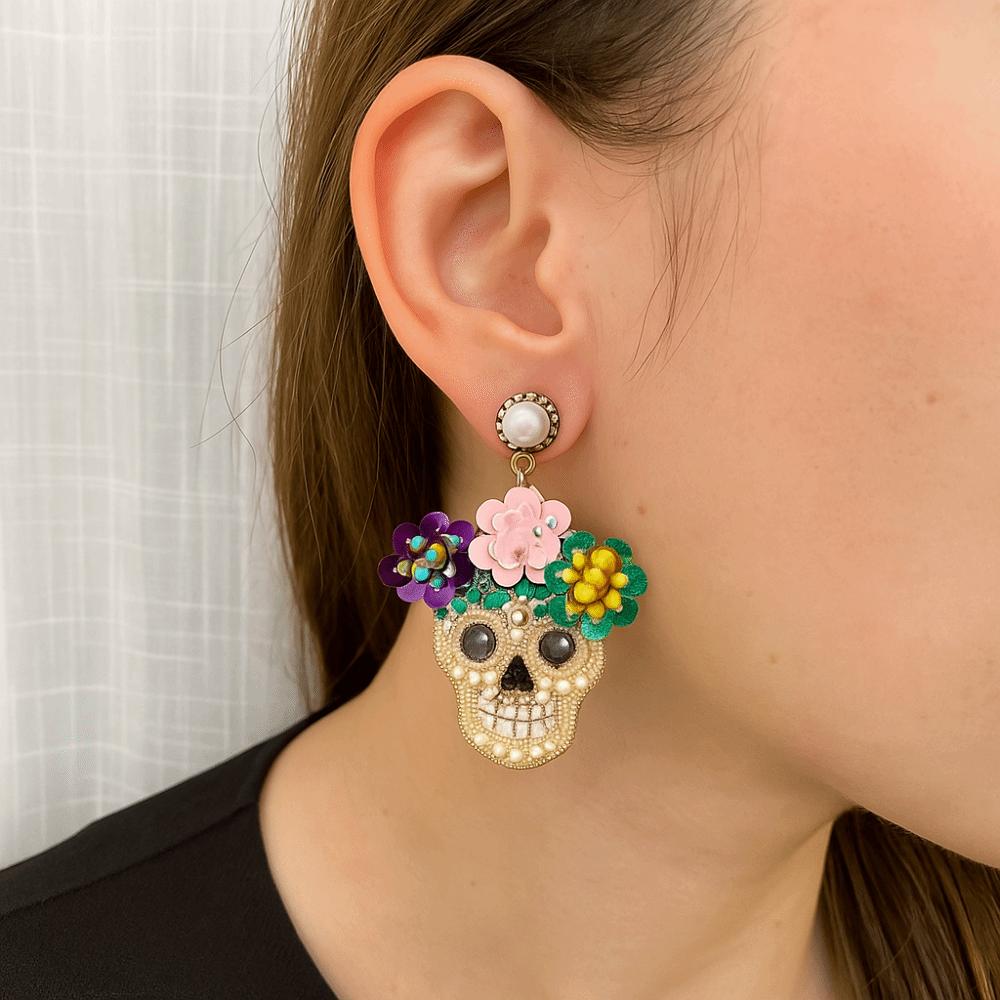 Personality Zircon Encrusted Skull Earrings Rhinestone Glitter Skeleton Stud Earrings  Halloween