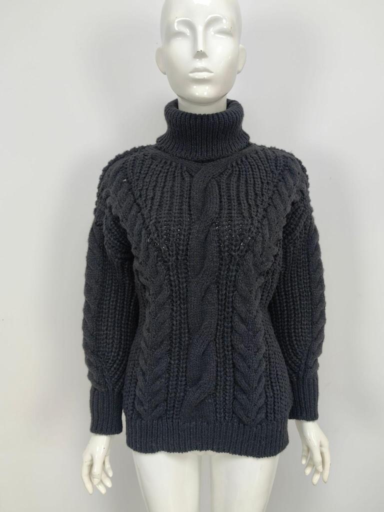 2025 Autumn/Winter Women's College Style Chunky High Neck Cable Knit Pullover Sweater