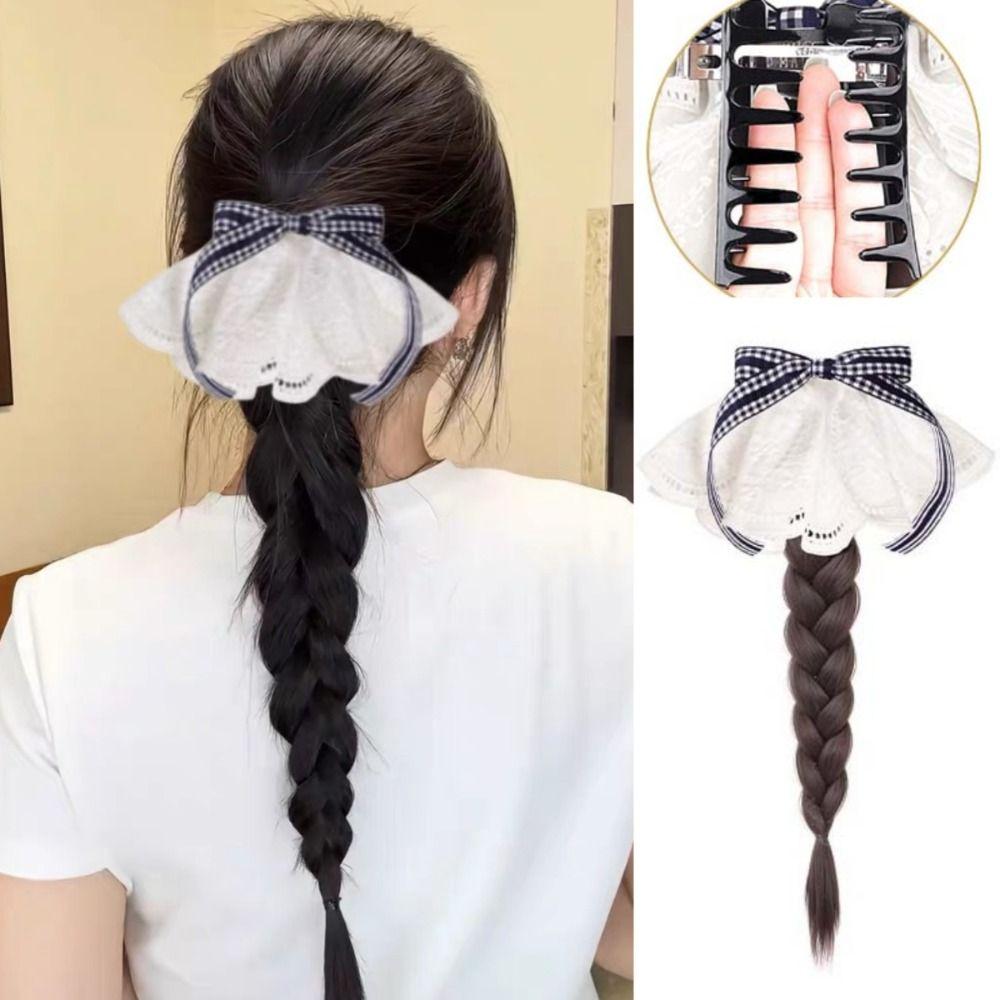 Boxing Braided Bow Lace Hair Bands Ponytail Hair Extension Twist Braid Wig  Daily