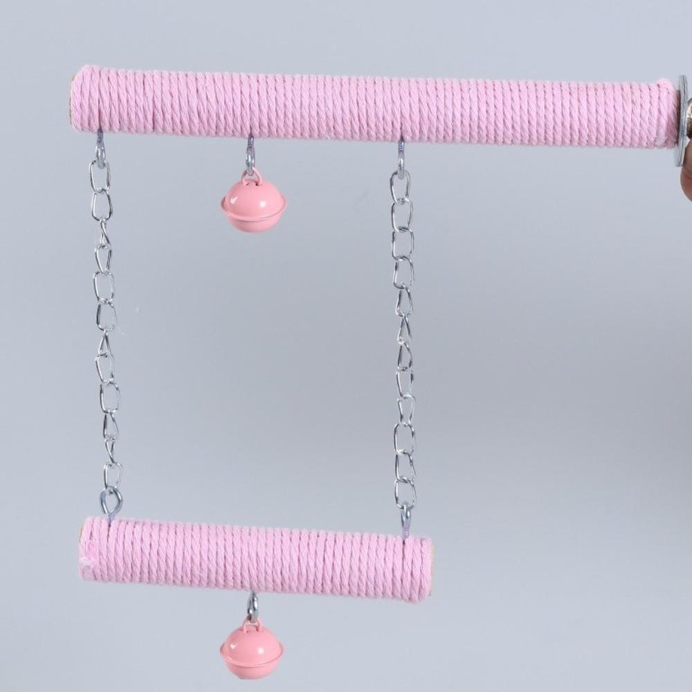Double Layer Wood Standing Stick Colorful Cotton Rope Bird Cage Swing  Training Perch