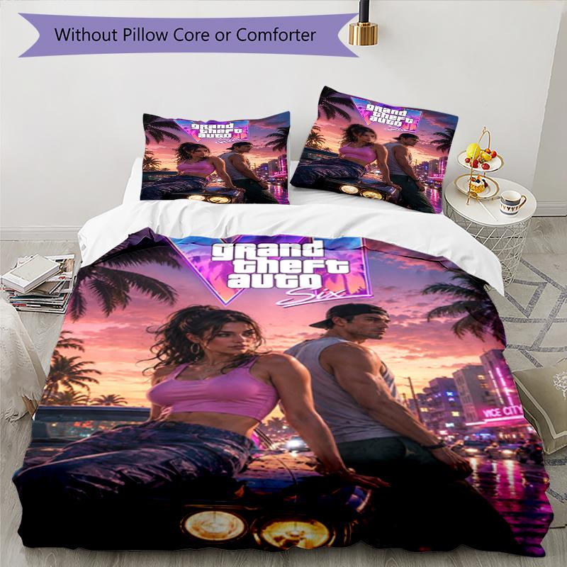 3pcs GTA 6 Bedding Set Duvet Cover Closure Includes 1 Duvet Cover & 2 Pillowcases, Soft and Comfortable for All Seasons.
