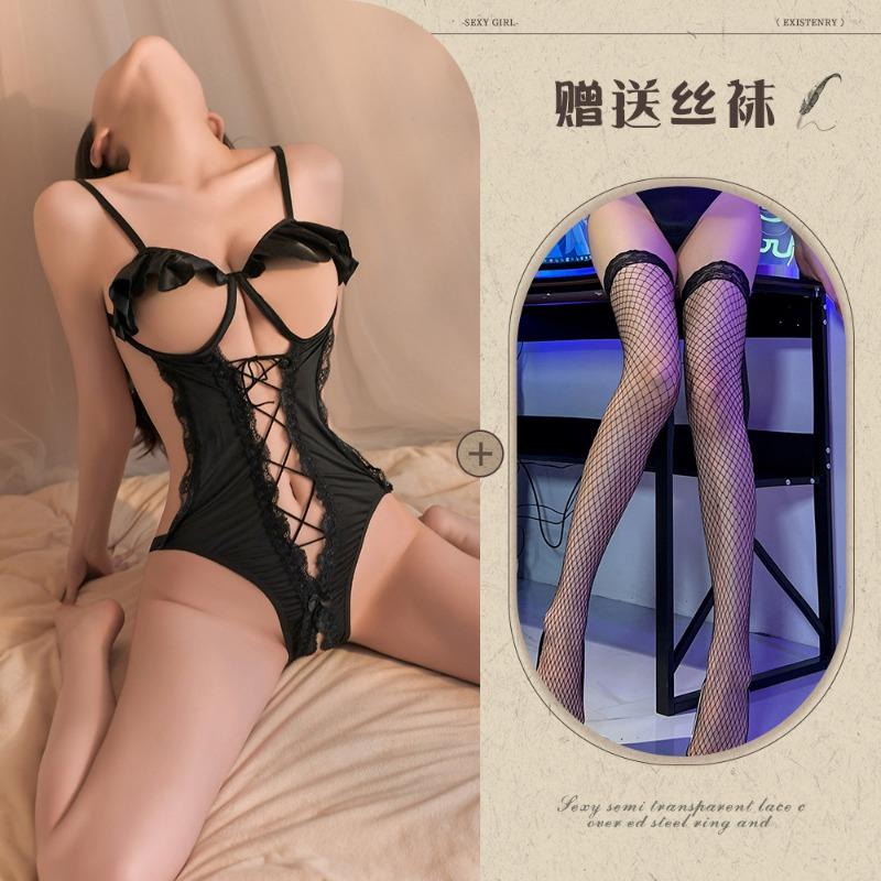 Sexy lingerie sexy suspender lace seduction open onesie women gather perspective uniform hot pure desire