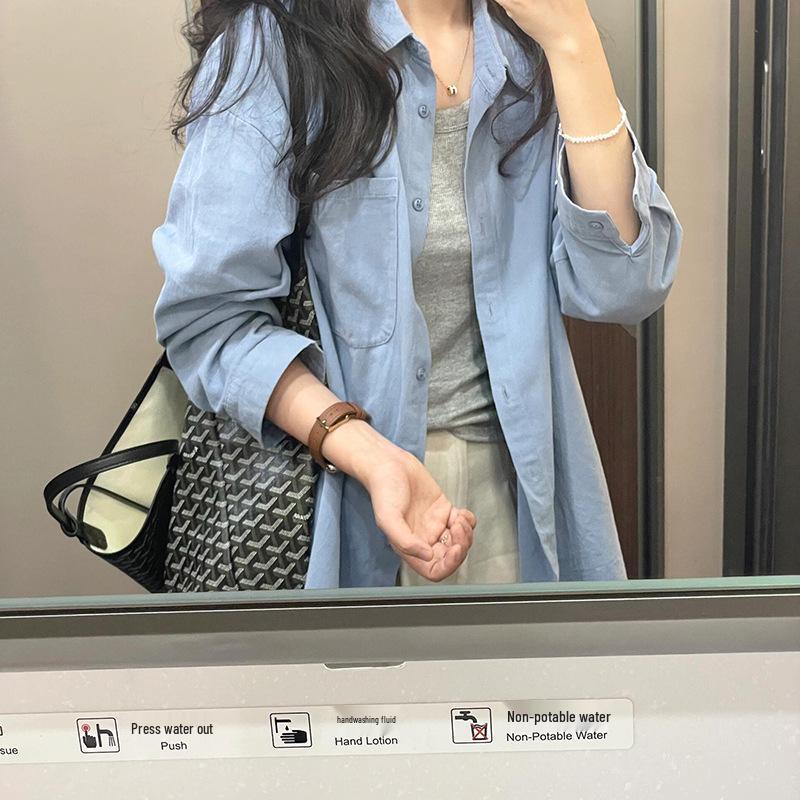 Women s French Blue Long Sleeve Polo Shirt - Casual, Loose, Elegant Korean Style for Early Spring 2025 XXL синий