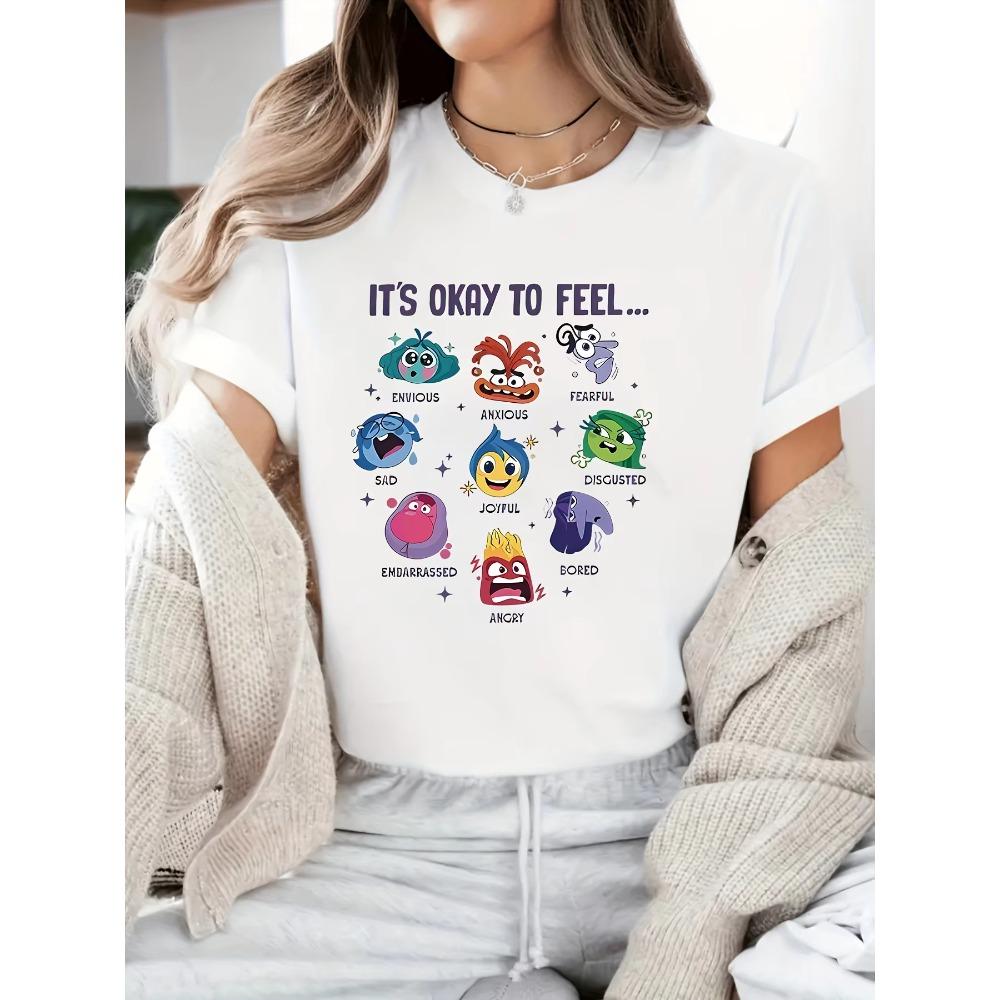 Inside Out 2 Printed Short Sleeve TShirt with Emotions Graphic Casual Womens Tshirt Comfortable Breathable Soft Cotton