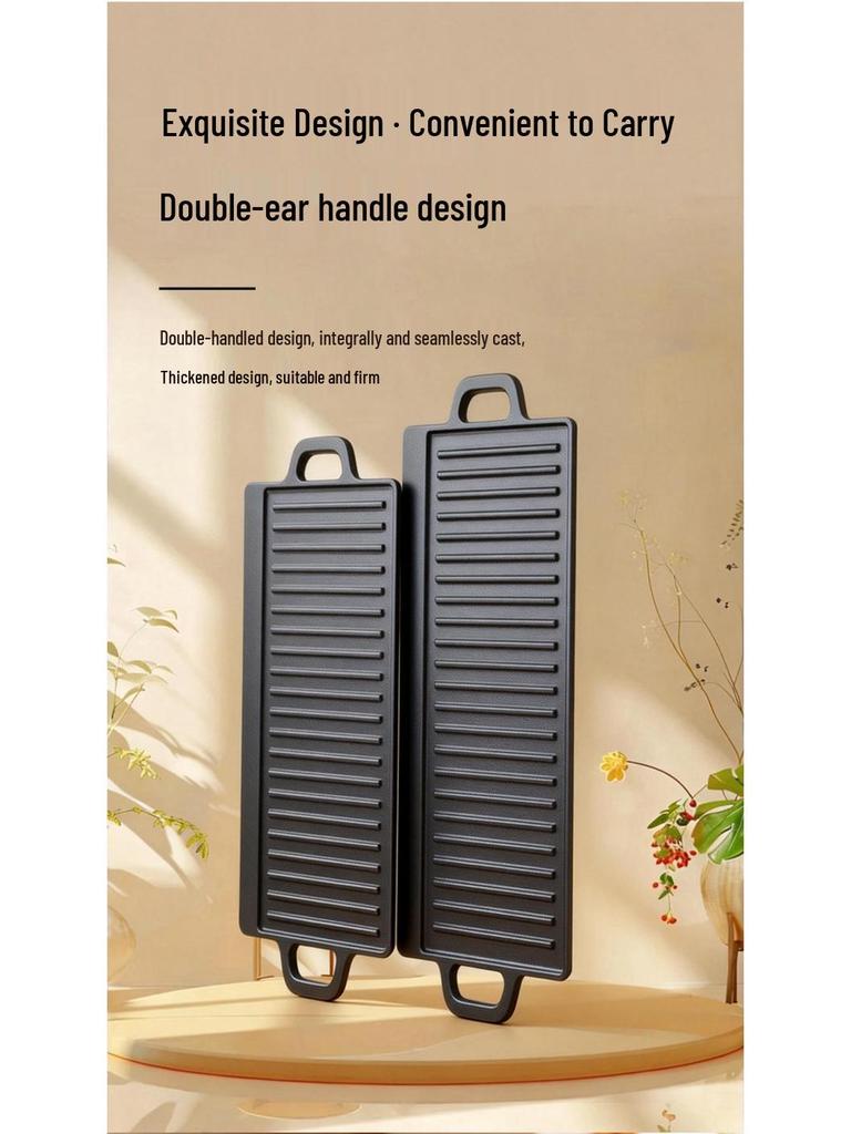 Double-Sided Cast Iron Griddle: Home & Outdoor BBQ, Thickened, Non-Coated, Induction Compatible