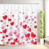 Valentine's Day Shower Curtain Romantic Pink Red Love Heart Rose Flower Mushroom Bathroom Decor Fabric Bath Curtain with Hooks