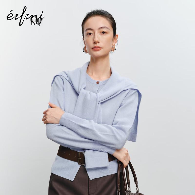 

Eifini Faux Two-Piece Shawl Knit Sweater Top L