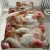 Lifesmells 2/3pcs Kitten and Rose Duvet Cover Set Romantic Cat and Flower Bed Cover Set Cozy and Adorable Bedding Set