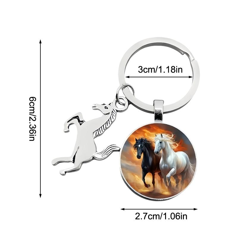 Animal Running Horse Keychain Exquisite Steed Pattern Glass Cabochon Keychain Men'S Charm Keyring Gift