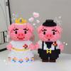 Couple Pink Pig Wedding Dress Building Blocks Toy DIY Gift Small Particle Puzzle Building Blocks 6-12 Year Old Children's Toys