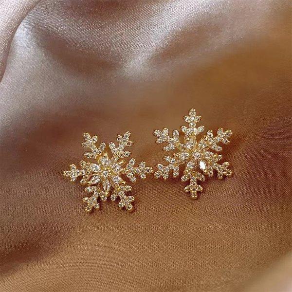 Crystal Christmas Snowflake Zircon Colorful Pearl Earrings Stud For Women Dangle Hook  Xmas Party  Jewelry Gift