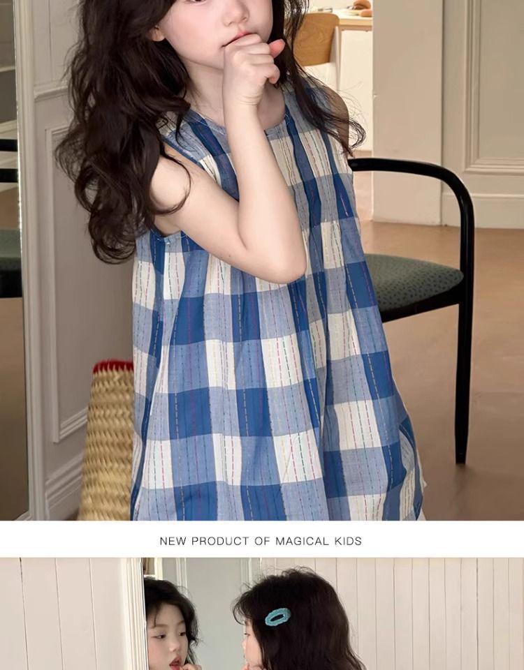 Stylish Plaid Stripe Vest & Lace Hem Top Two-Piece Set for Girls - Summer 2026 Collection