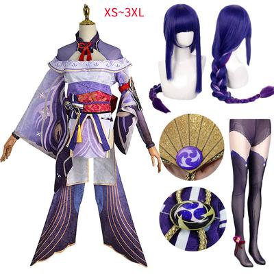 Raiden Shogun przebranie na karnawał peruka fioletowe długie włosy kostiumy na Halloween pełny zestaw Baal Shougun Cosplay