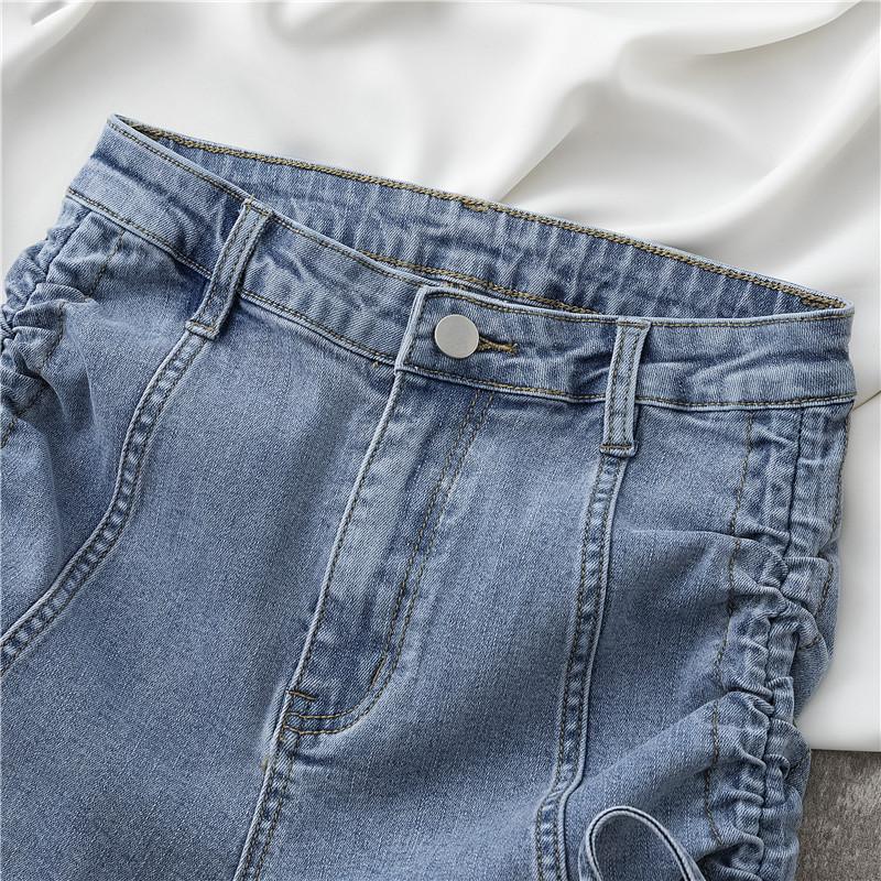 Skinny Fashionable and Versatile Stretch High-waisted Denim Shorts Female Summer Slim Drawstring Design Sense of Wide-legged Pants A Word Pants