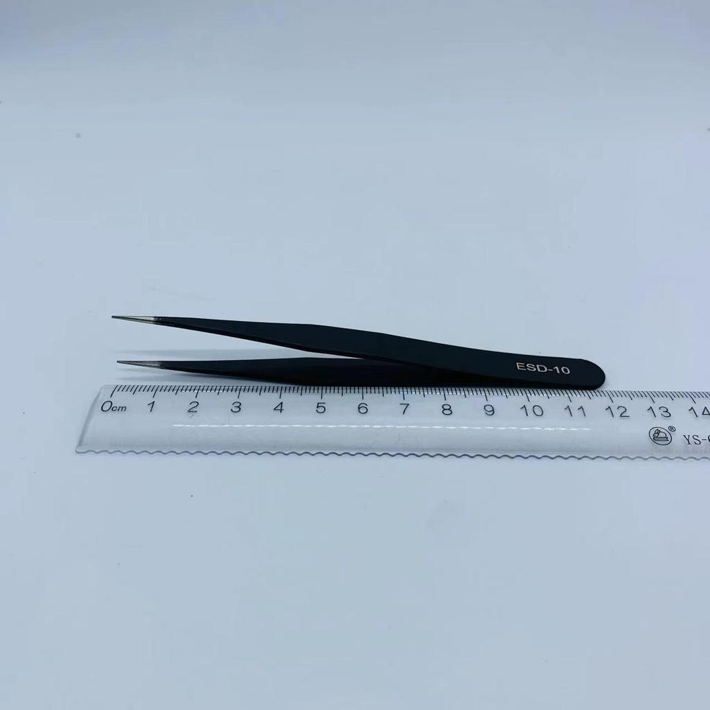 Black ESD Anti-Static Stainless Steel Tweezers Set with Bent Tip for Industrial Repair