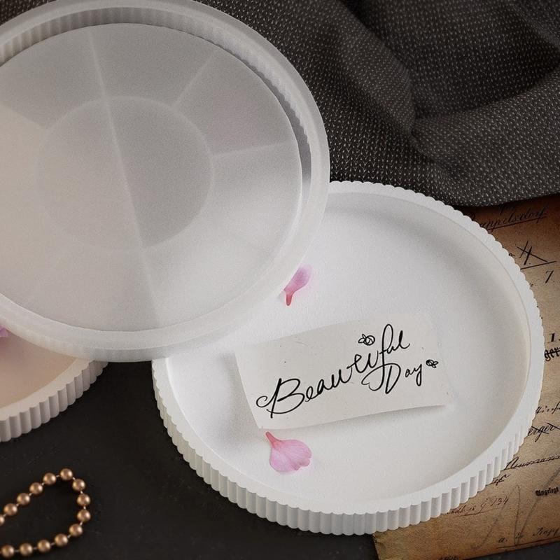 Heat Resistant Epoxy Mold Silicone Tray Molds Striped Round Tray Shape Silicone DIY Dish Mold Suitable for Cement Tray