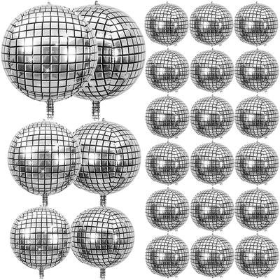 6/12Pcs 22inch Disco Ball Foil Balloons Metallic Silver 4D Balloon for 70s Disco Birthday Party Wedding Decoration Supplies