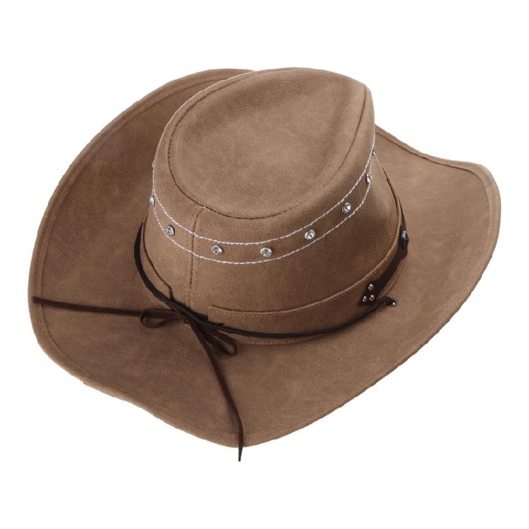 Vintage Faux Leather Hat Women Men Cowboy Hat Ethnic Style Western Style Hat