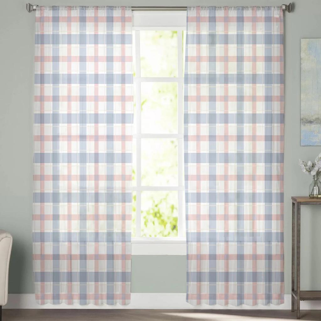 Plaid Geometric Weave Voile Sheer Curtains For Living Room Window Chiffon Tulle Curtain Kitchen Bedroom Drapes Home Decor