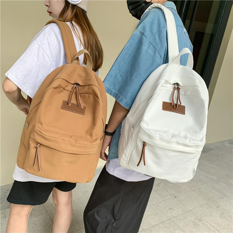 Simple Color Solid Letter Decoration Student Leisure Backpack For School
