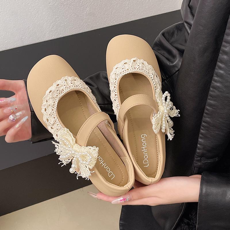 Lace Bow Soft Sole Single Shoes Fashion Round Toe Shallow Mouth Anti-Slip Wear-Resistant Low Top Shoes