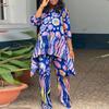 Oversized Women Sets Half Sleeve Printing Irregular Blouse and Long Trousers Suits