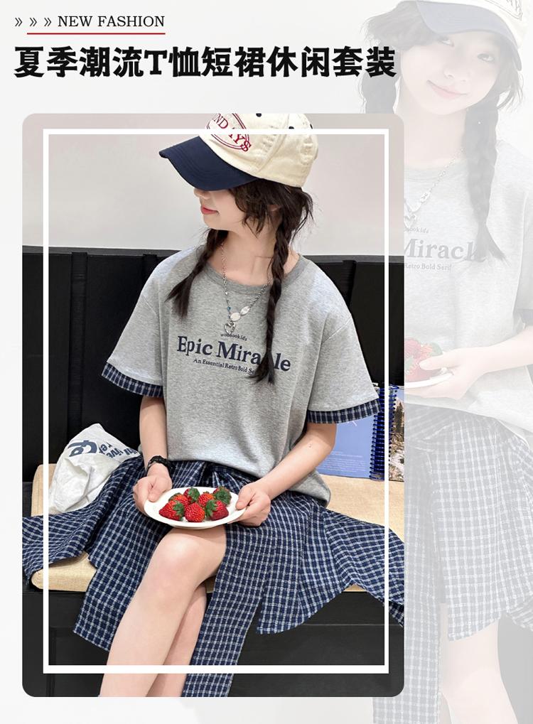 Girls' short sleeved skirt and pants set for summer 2026, new children's Korean style outfit, stylish little girls' summer two-piece set