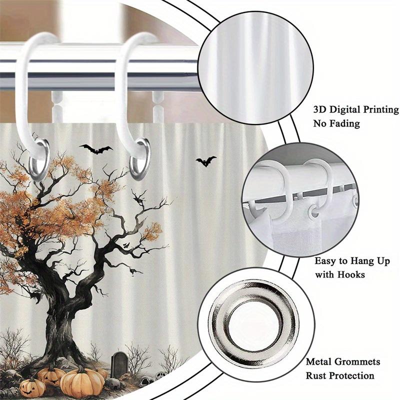 1Pc Whimsical Halloween Graveyard Shower Curtain - Polyester Fabric, Machine Washable, Suitable For Bathroom Decor
