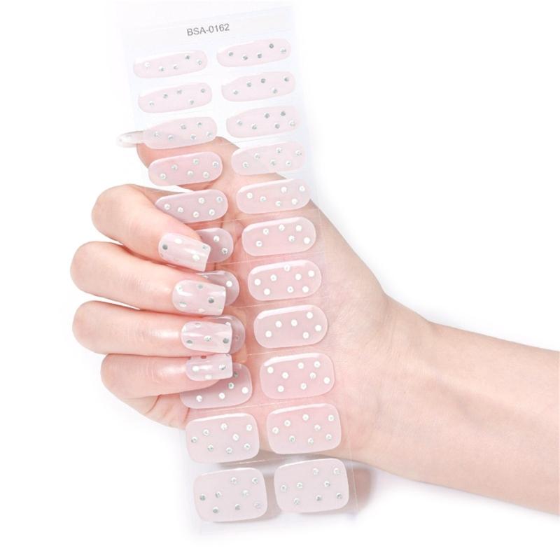 Gel Nail Stickers Full Cover Self Adhesive French Nail Strips Christmas Style Nail Wraps for DIY Manicure Home or Salon