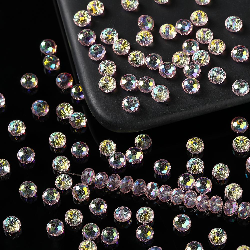 50pcs AB Color Glass Faceted Flat Round Beads Spacer Loose Beads for DIY Necklace Bracelet Earring Jewelry Making Accessories