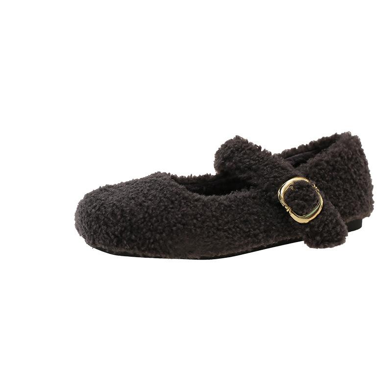 Fairy wind fluffy shoes female winter French evening breeze temperament women velvet Mary Jane shoes flat cotton shoes