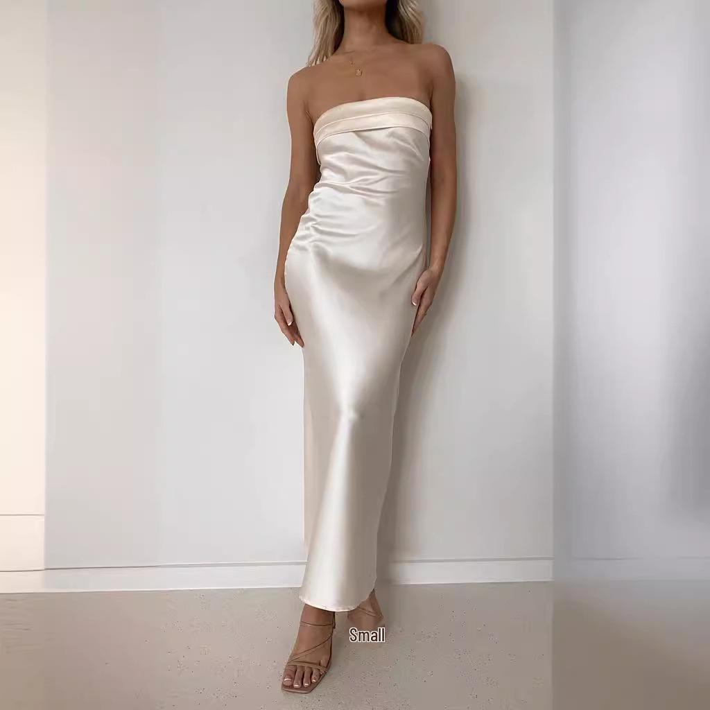 European & American 2025 Spring/Summer Satin Backless Tube Dress for Women.