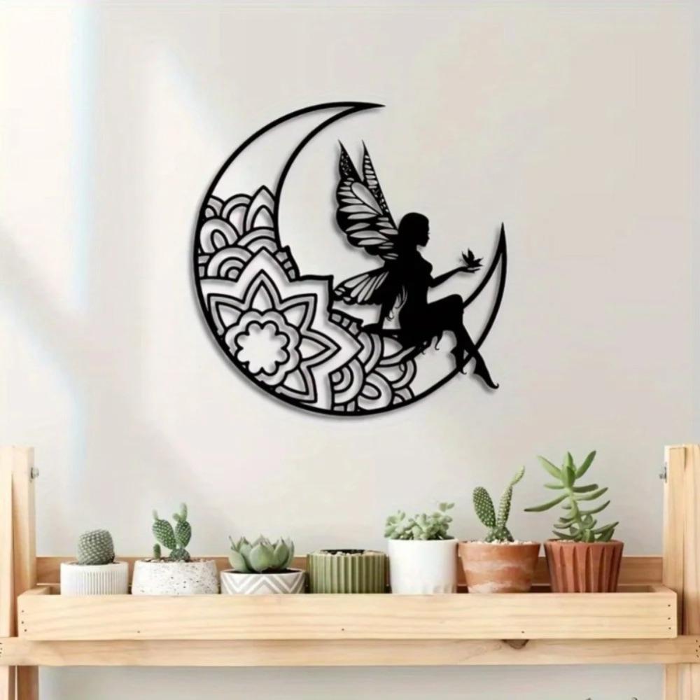 Metal Wall Art Celestial Fairy Outdoor Decor Iron Hollow Cut Design for Garden Patio Home