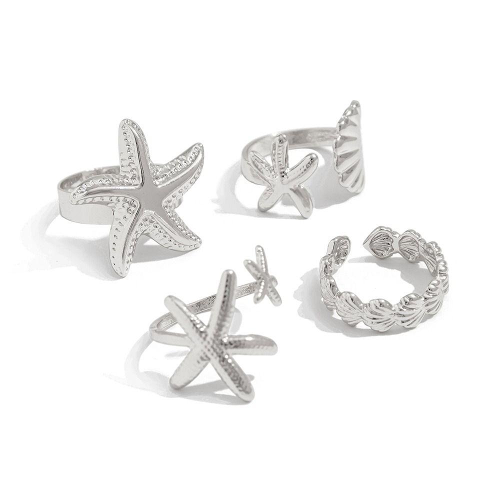 Starfish Scallop Rings for Women Geometric Design Beach Jewelry Accessories  for Women