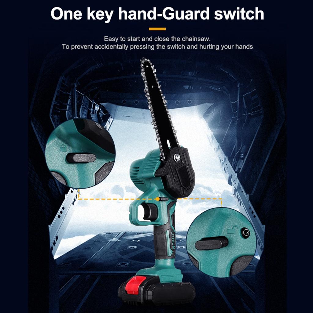 1200W Mini 4palcová dobíjecí elektrická řetězová pila s 1/2 lithium-iontovou baterií Dřevoobráběcí prořezávací pila pro jednu ruku Zahradní nářadí