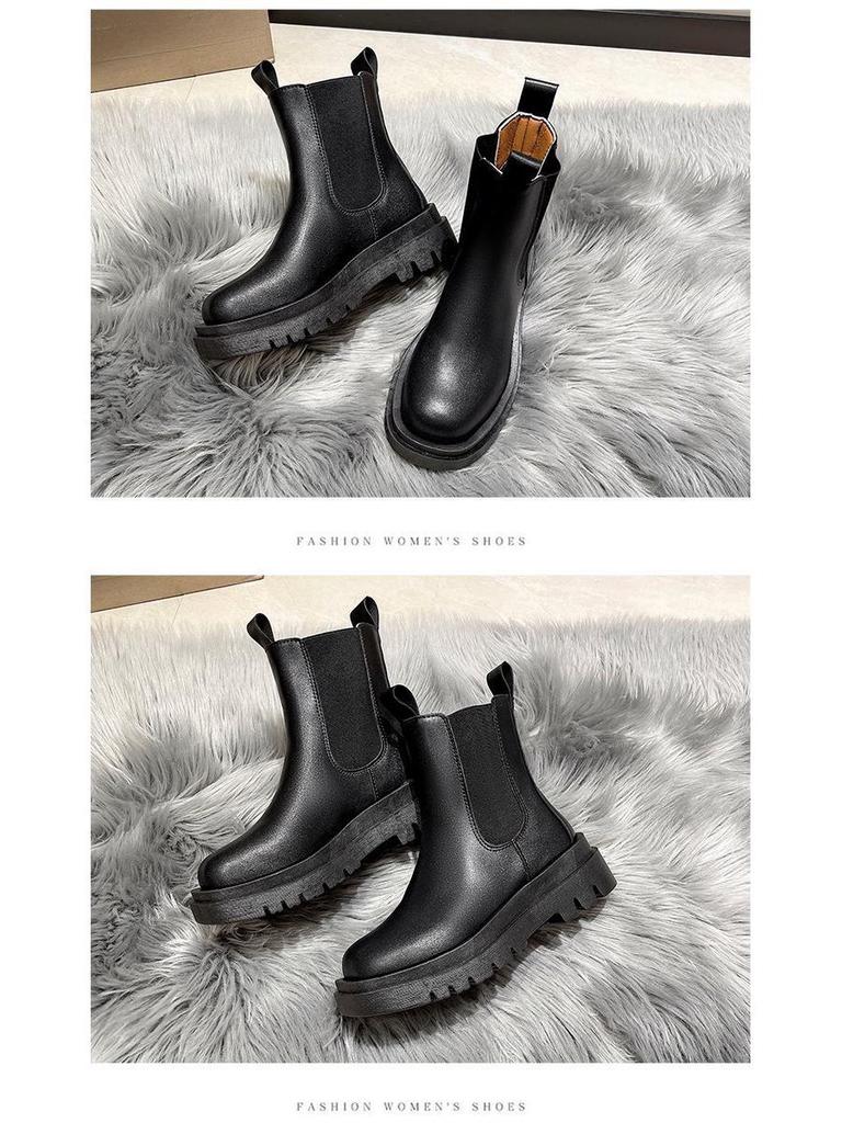 2024 Women's British Style Mid-Calf Martin Boots - Thick-Soled Chelsea, Trendy Autumn Chimney Style