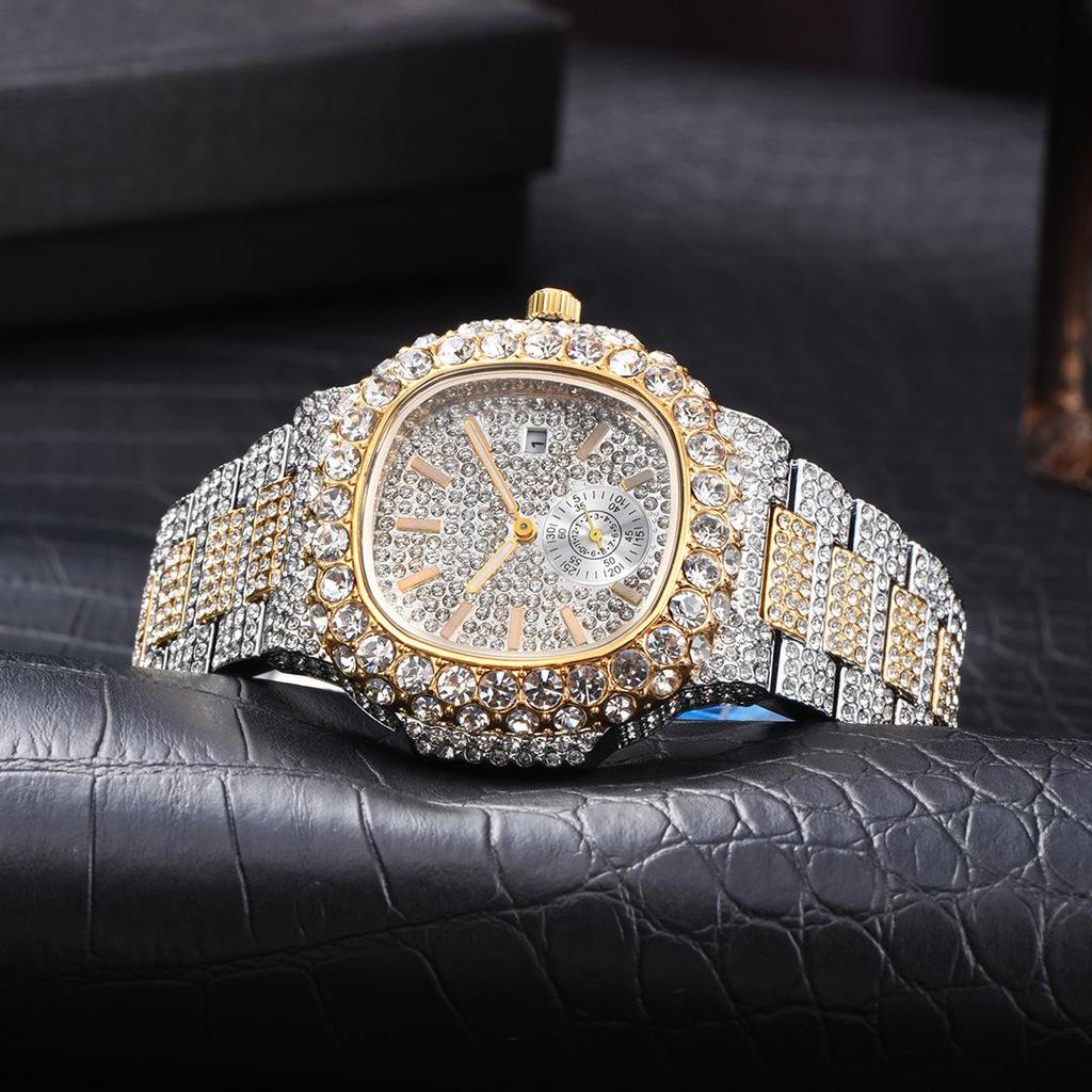 Fashion Iced Out Watches Men Luxury Full Diamond Automatic Date Clock Steel Waterproof Watch Male