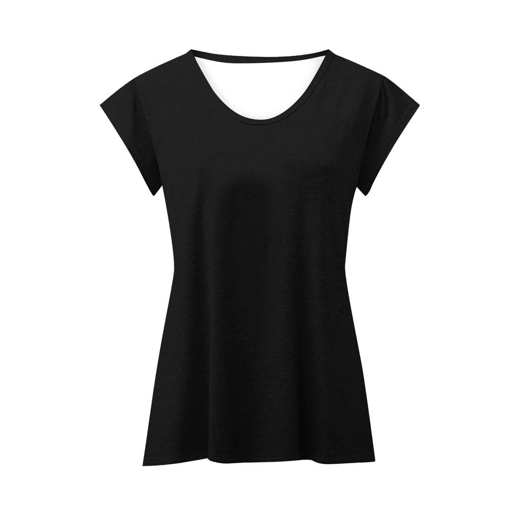 Women Summer Short Sleeve Solid Color V Neck Casual T Shirt Fashion Top