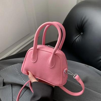 Bolsas de ombro com alça superior de PU com padrão de lichia sólida e zíper de linha, bolsas de estilo básico para mulheres, promoção imperdível