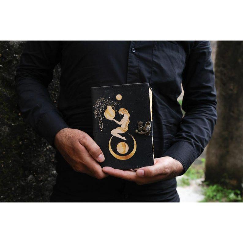 Sun Moon Leather Journal for Men Women 200 Pages of Antique Handmade Deckle Edge Vintage Paper Traveling Sketchbook