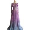 Purple elegant slim-fitting long-sleeved meat-covering bead long skirt banquet skirt performance host evening dress LA11901