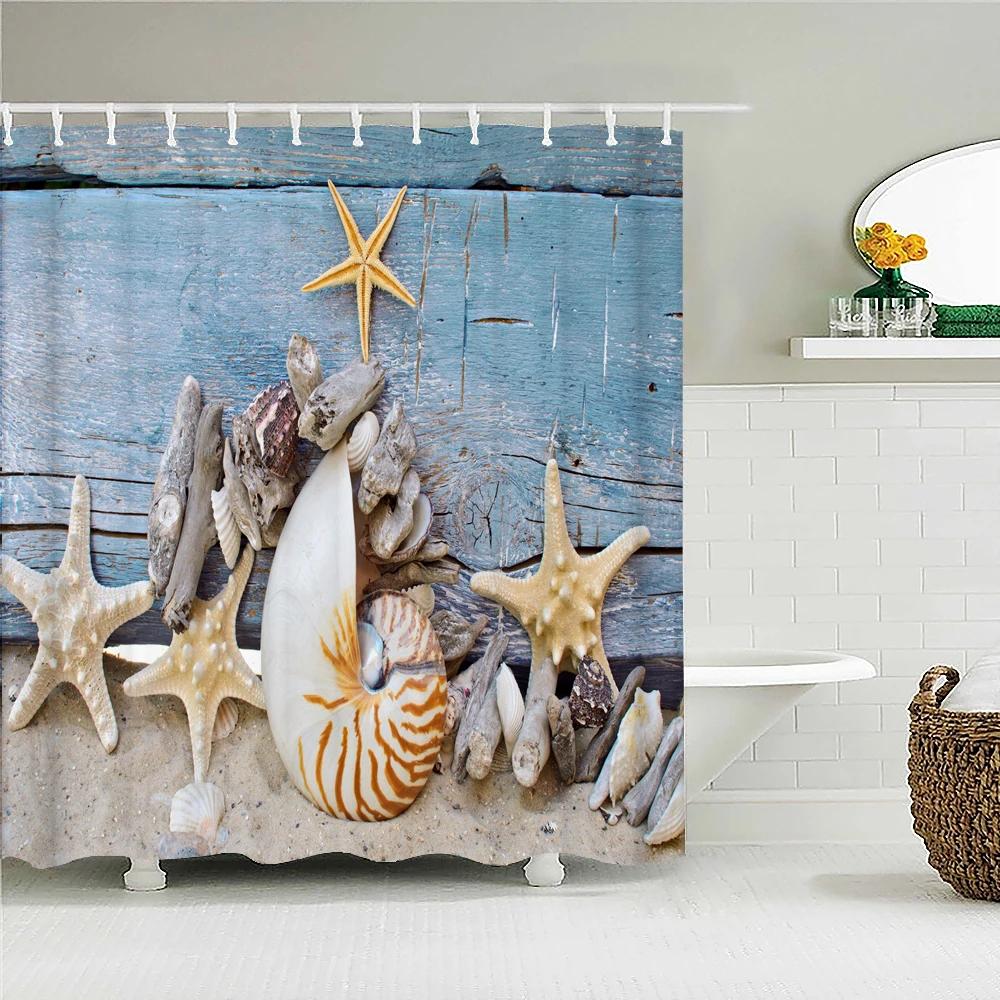 Seaside Scenery 3d Printed  Polyester Shower Curtain Wooden Bridge Nature Fabric Waterproof Bathroom Curtain for Bathtub 180x180