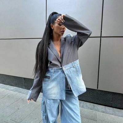 Veste Patchwork en Denim Haute Sensibilité: Automne Coupe Ample, Grande Taille, Tendance, Polyvalent Vêtements de Rue pour Femmes