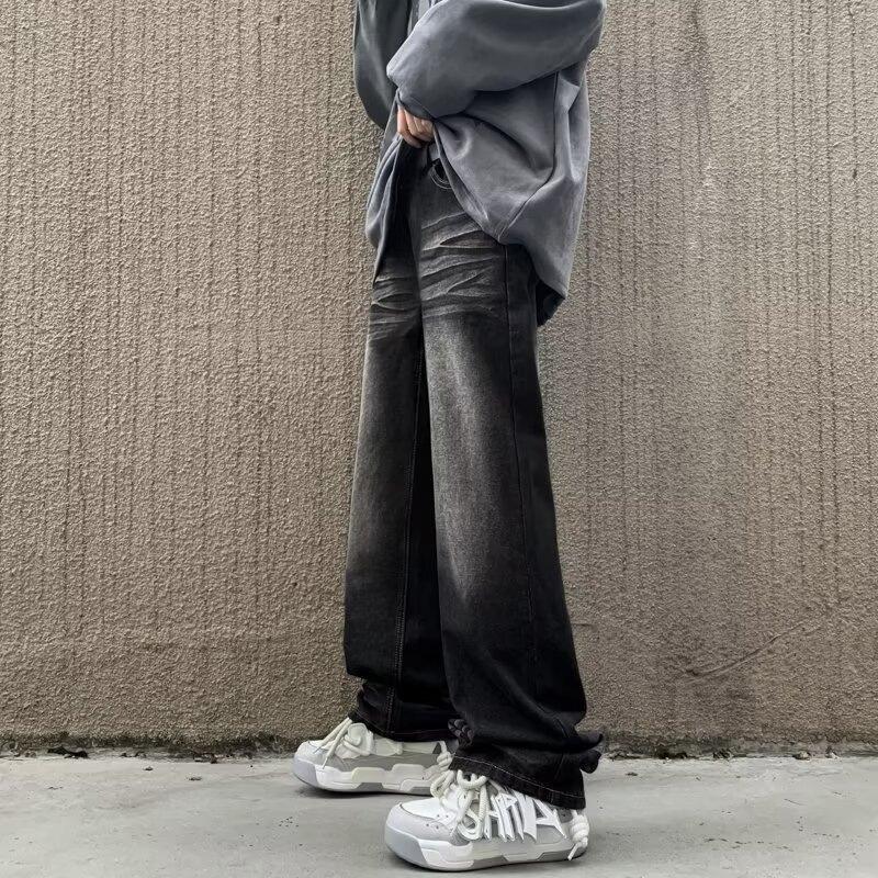 JYL Mens Jeans Spring Loose Straight Wide Leg Street Casual Versatile Cropped Denim