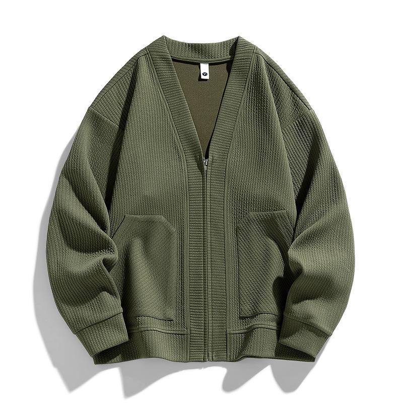 

Spring and Autumn Large Size Men s Jacket New Retro Japanese Lazy Style Solid Color V-Neck Loose Versatile Jacket 8XL армія зелений колір