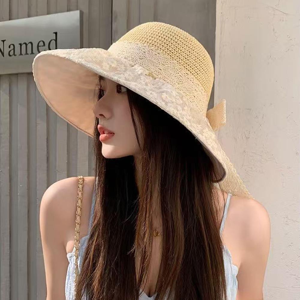 HOT Women's Summer Bucket Hat Small Flower Woven Straw Hat Foldable Fisherman Hat Handmade Wide Large Brim Beach Hats Anti UV