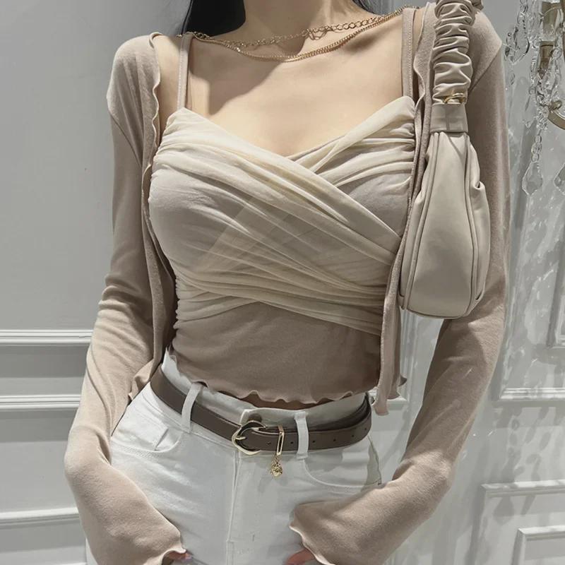 Dongdaemun Stylish Two-Piece: Sexy Sling & Cardigan Set