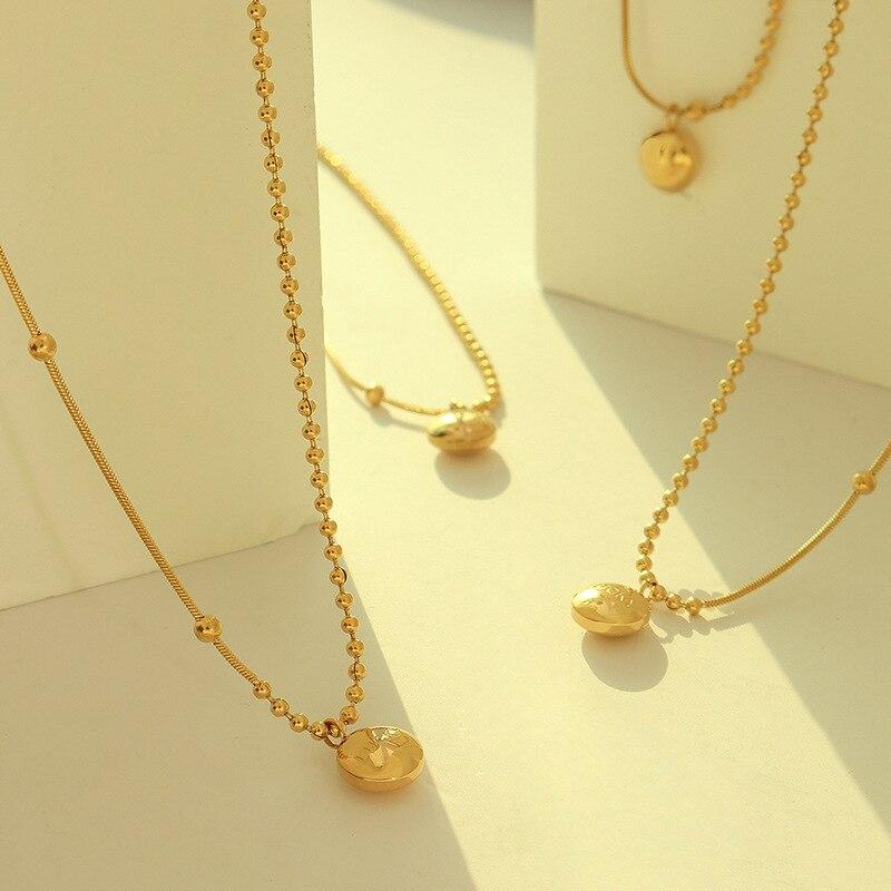 Letter Lucky Necklace for Women Snake Bone Round Bead Chain Clavicle Choker Pendant Stainless Steel Jewelry Accessories