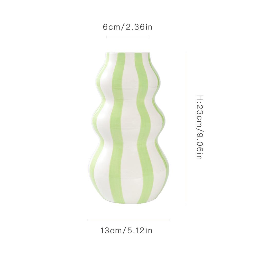 Vase Céramique Minimaliste Nordique à Rayures - Ornement Peint à la Main pour Arrangements Floraux Créatifs dans Décoration d'Intérieur Haut de Gamme.
