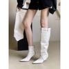 European and American style pointed head high heel patent leather glossy belt buckle high tube but knee boots knight boots female Martin boots